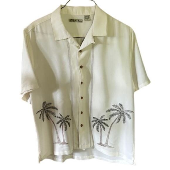 Back Bay Men’s Palm Tree Embroidered Camp Shirt – Size L – White - Picture 2 of 6